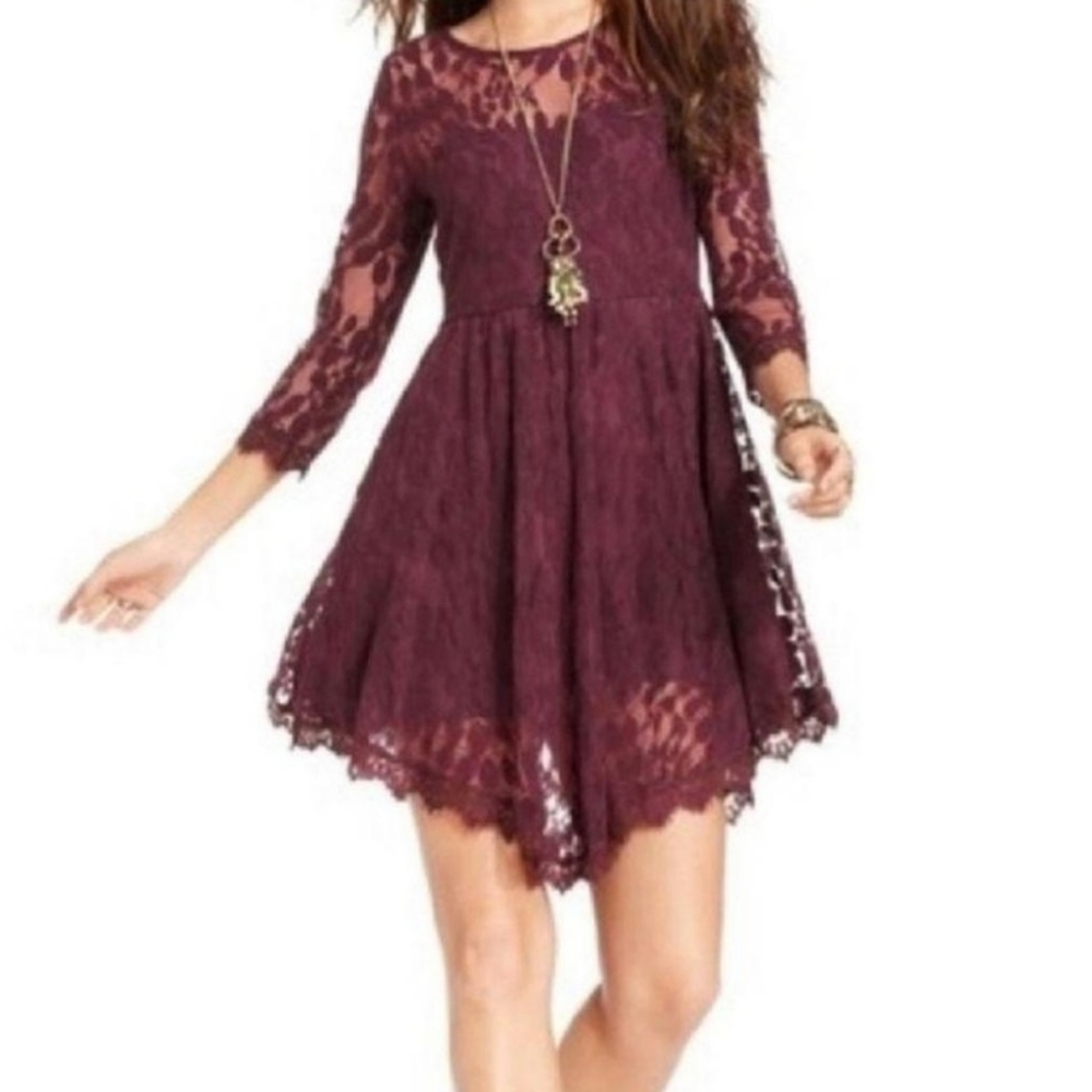 Free People Burgundy Lace Mini Dress